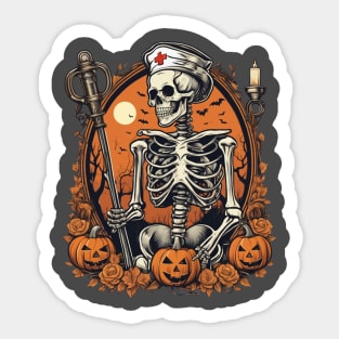 Skeleton nurse, registered nurse halloween design Sticker